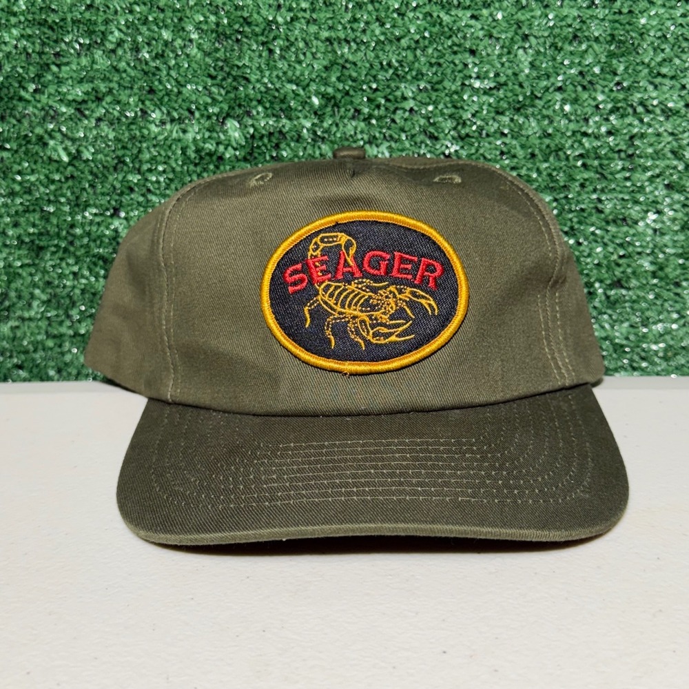 Seager Co. Scorpion Patch Snapback Hat Olive Green Cotton Twill Unisex Cap OSFM